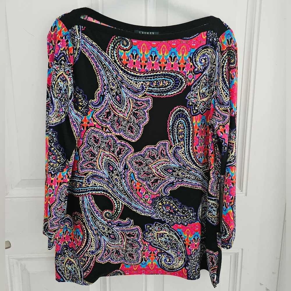 Ralph Lauren Black and Pink Graphic Blouse